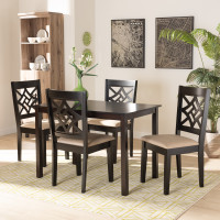 Baxton Studio RH340C-Sand/Dark Brown-5PC Dining Set Nicolette Modern and Contemporary Sand Fabric Upholstered and Dark Brown Finished Wood 5-Piece Dining Set